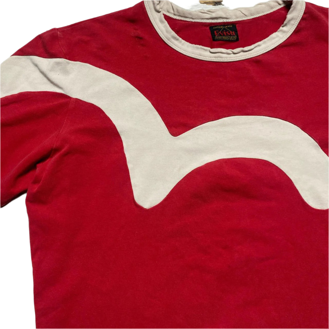 Evisu Red and Cream White Big Daicock Swoosh Sweatshirt Long Sleeve (M)
