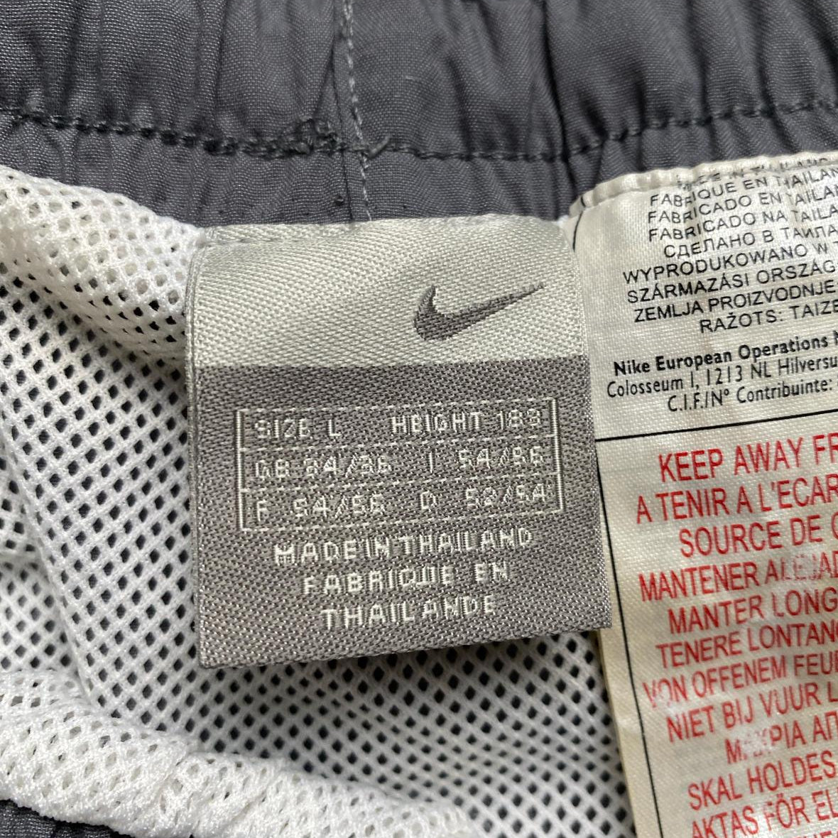 Nike Vintage Grey and Black Swoosh Y2K Shell Trackpant Shorts (L)