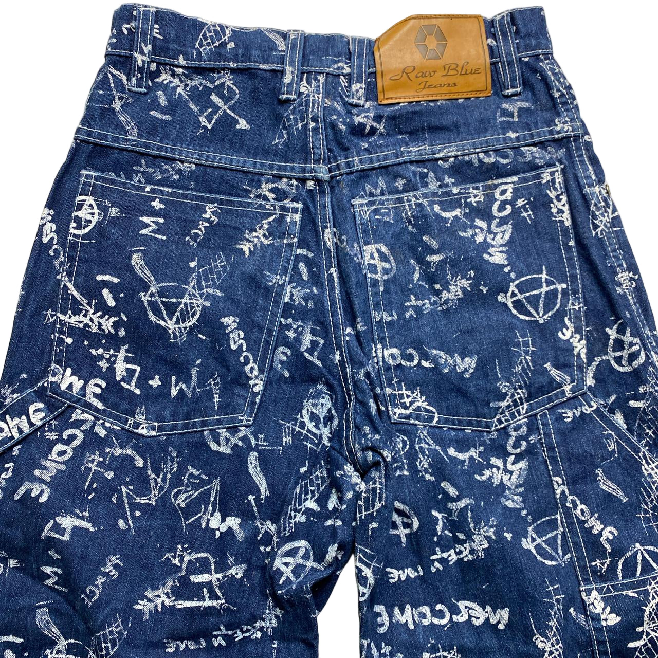 Raw Blue Anarchy All Over Paint Prints Jort Jean Shorts (28W)