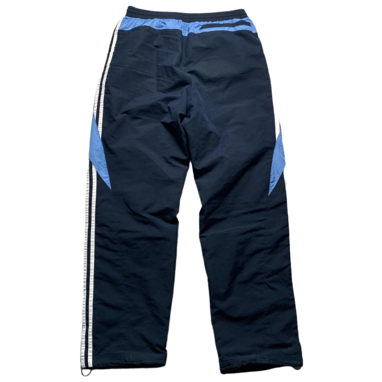 Adidas Navy Blue and White Shell Baggy Trackpant Bottoms (M)