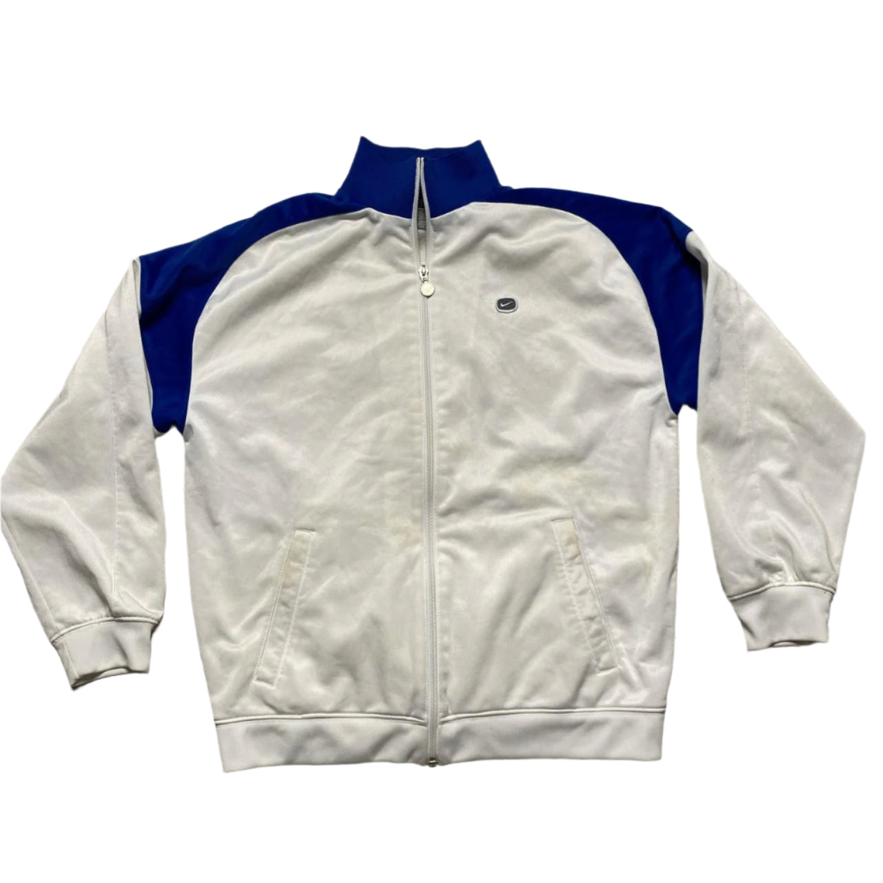 Nike Vintage White and Blue y2k Tracksuit Jacket (XL)