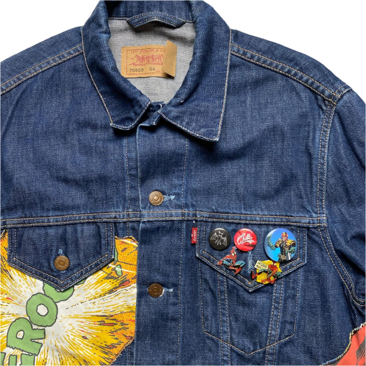 Levis 70500 Navy Vintage Comic Book Marvel Custom Denim Jacket (L)