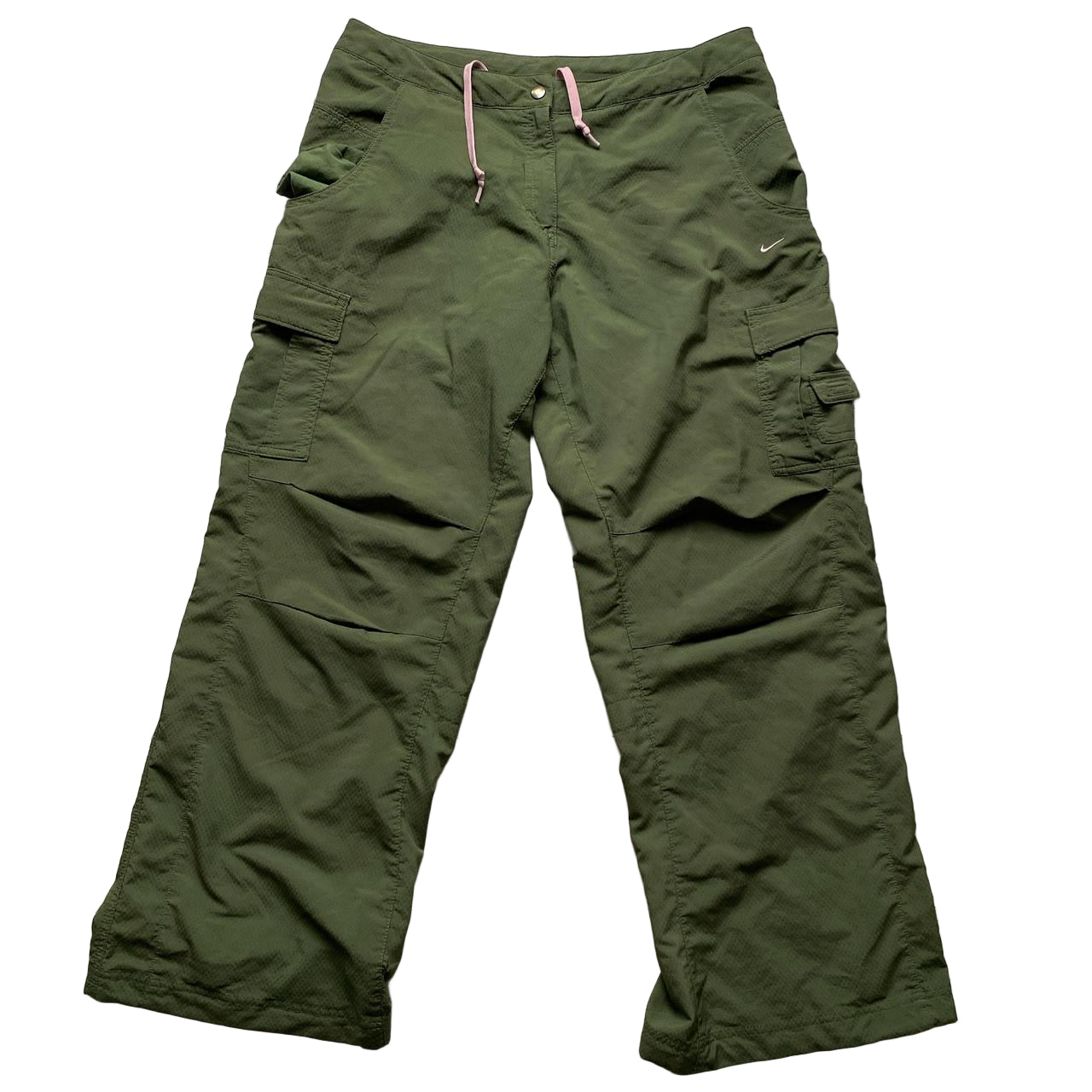 Nike Vintage Khaki Green and Pink Womens Cargo Baggy Combat Trousers (UK 12)