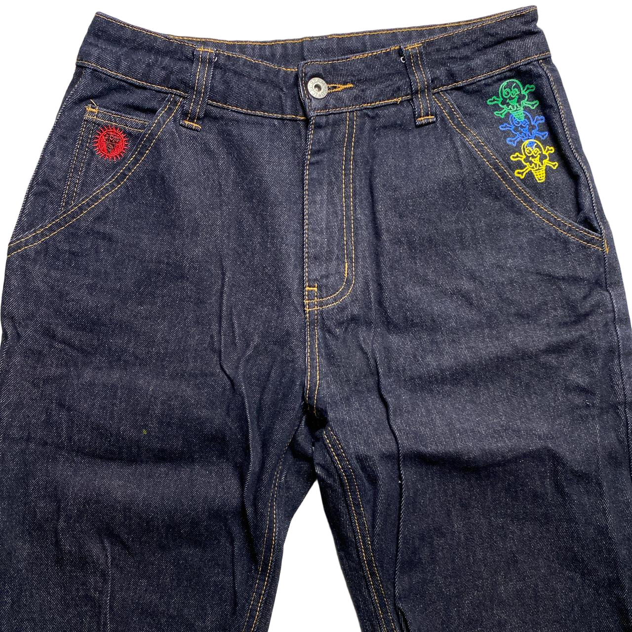 Ice Cream Big Print Graphic Jeans Green Blue and Yellow (28W)