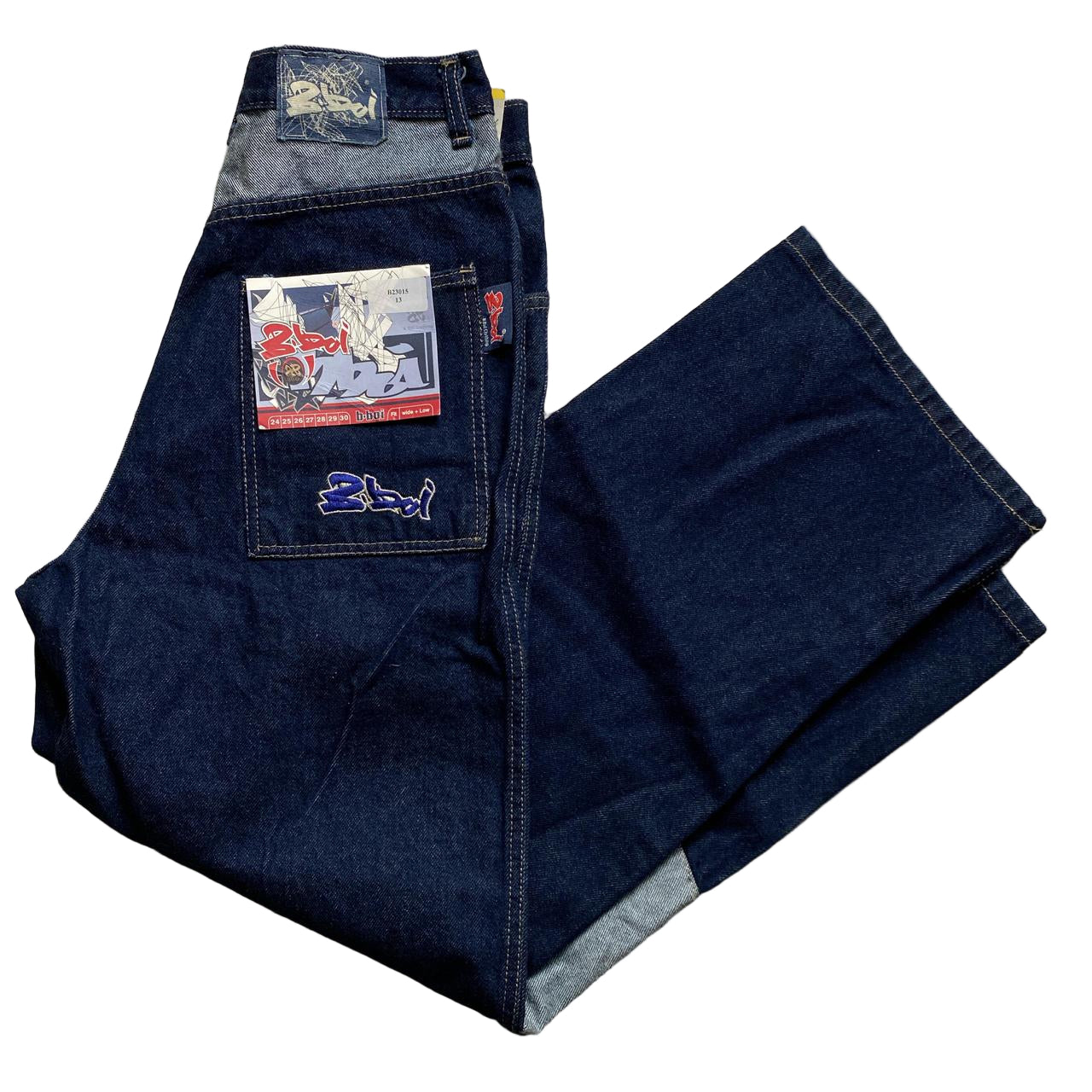 B Boi Vintage Navy Hip Hop 90’s Baggy Embroidered Jeans (28W)
