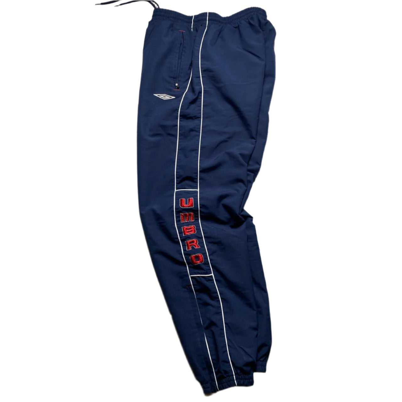 Umbro Vintage Embroidery Spellout Navy White and Red Baggy Trackpant Nylon Shell Bottoms (S)