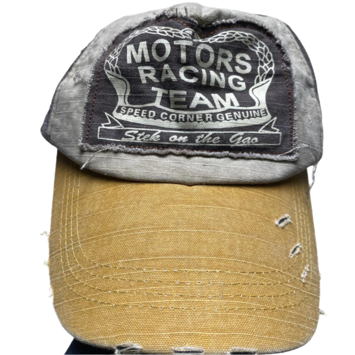 Motors Racing Team Racing Distressed Brown and Tan Cap
