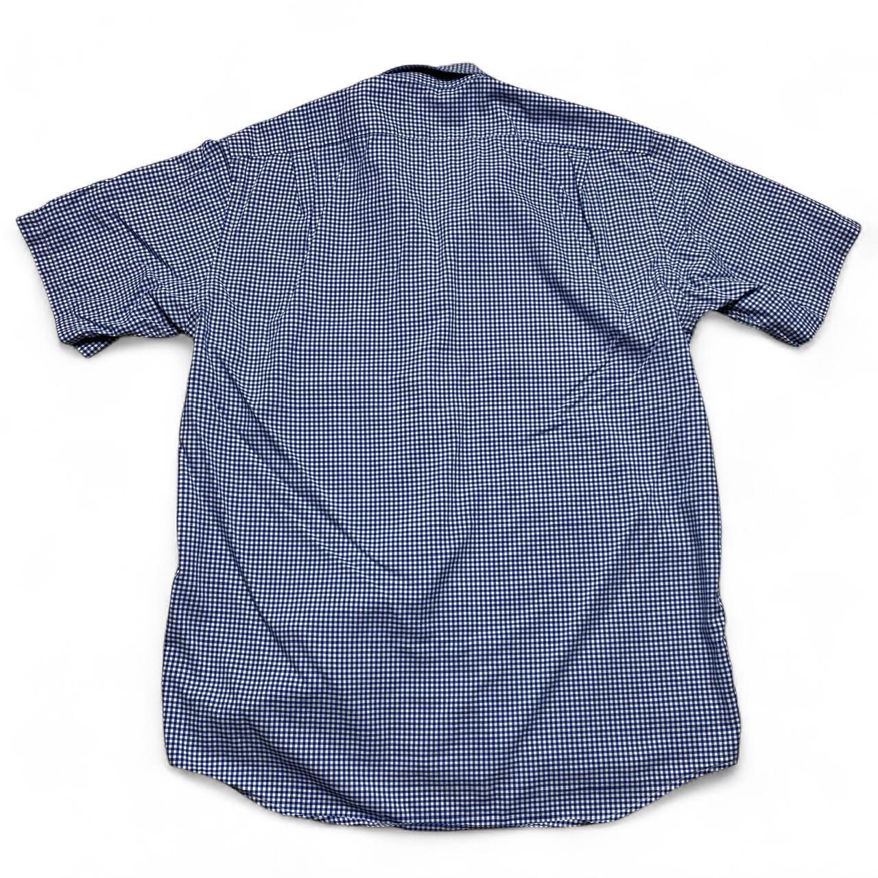Lacoste Blue and White Vintage Short Sleeve Plaid Checked Shirt (L)