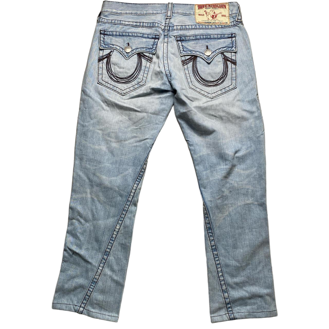 True Religion Light Blue and Brown Stitch Rainbow Joey Jeans (34W)