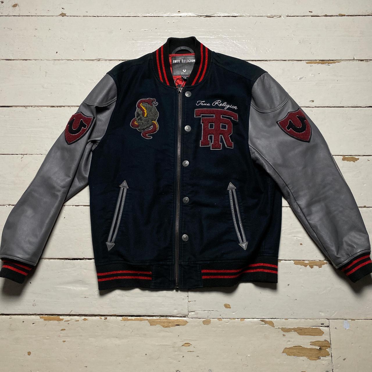 True Religion Varsity Jacket Leather and Cotton Black and Red