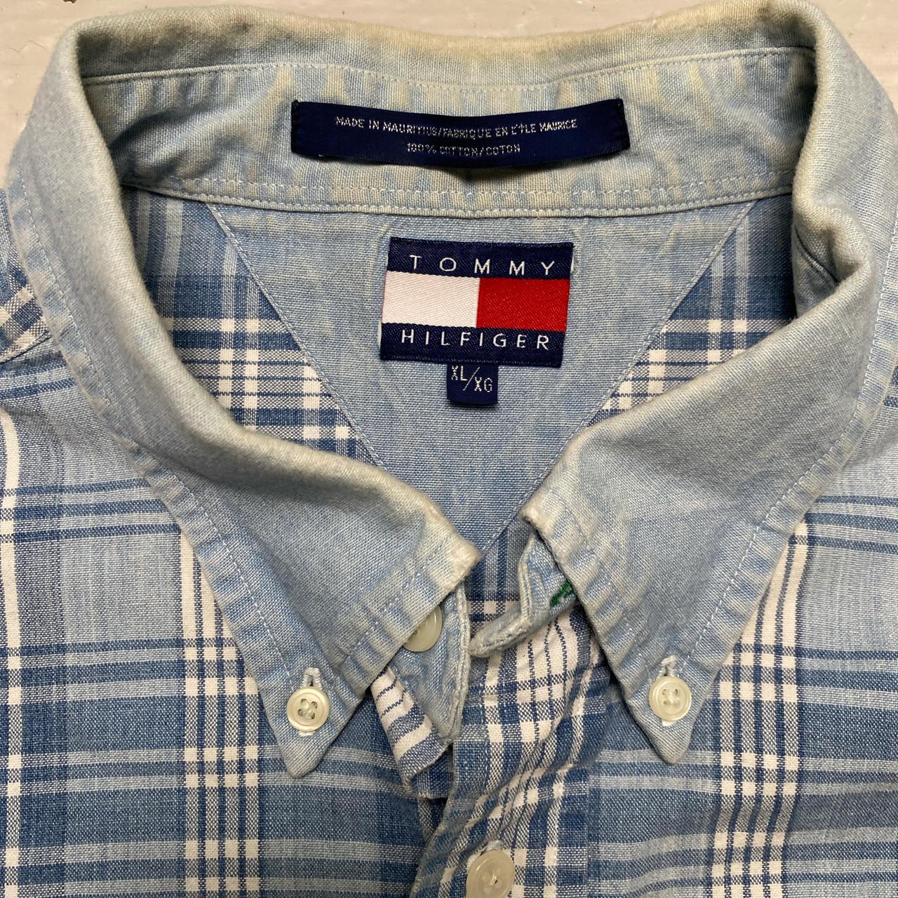 Tommy Hilfiger Blue and White Plaid Short Sleeve Shirt (XL)