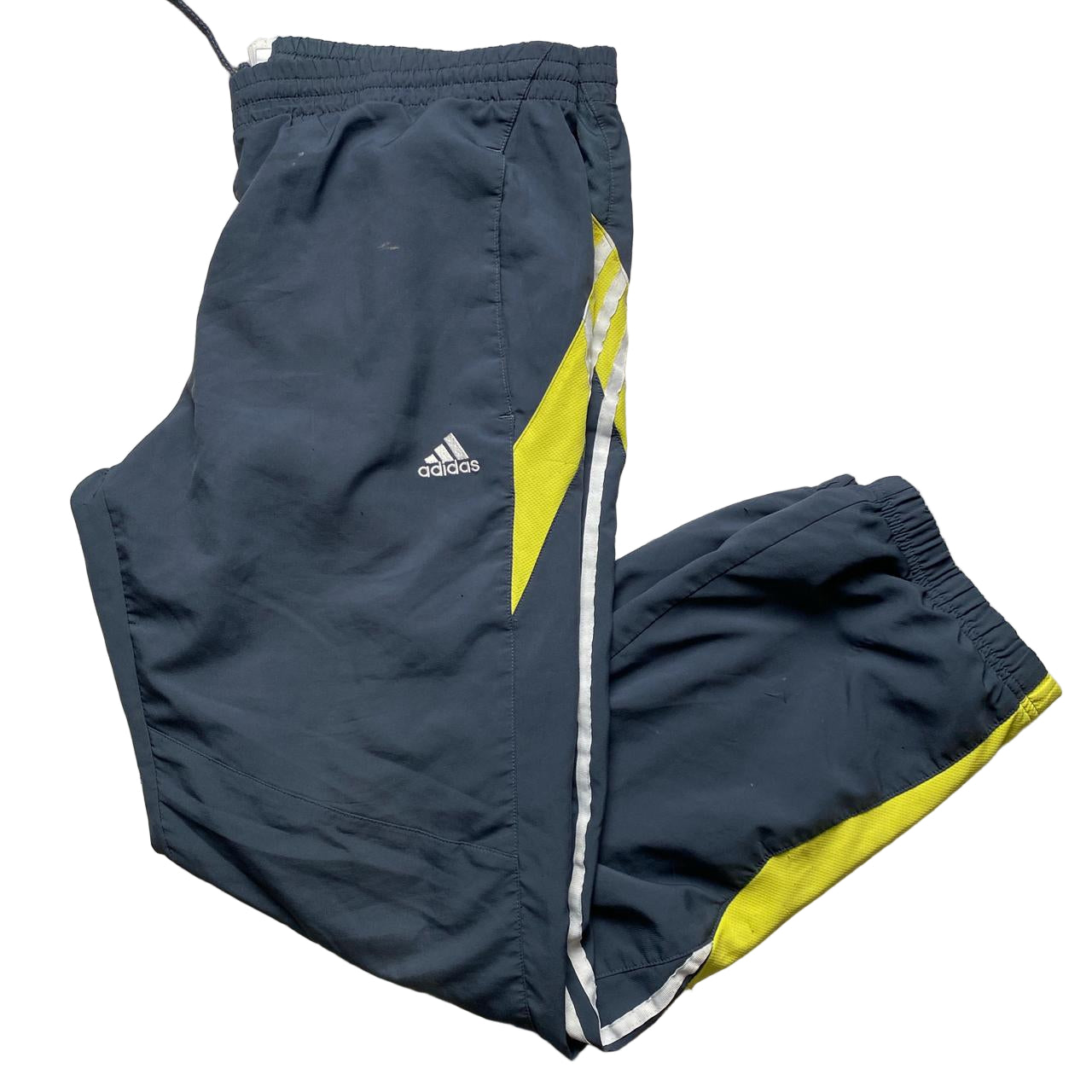 Adidas Vintage Climacool Baggy Grey Yellow and White Shell Trackpant Bottoms (M)