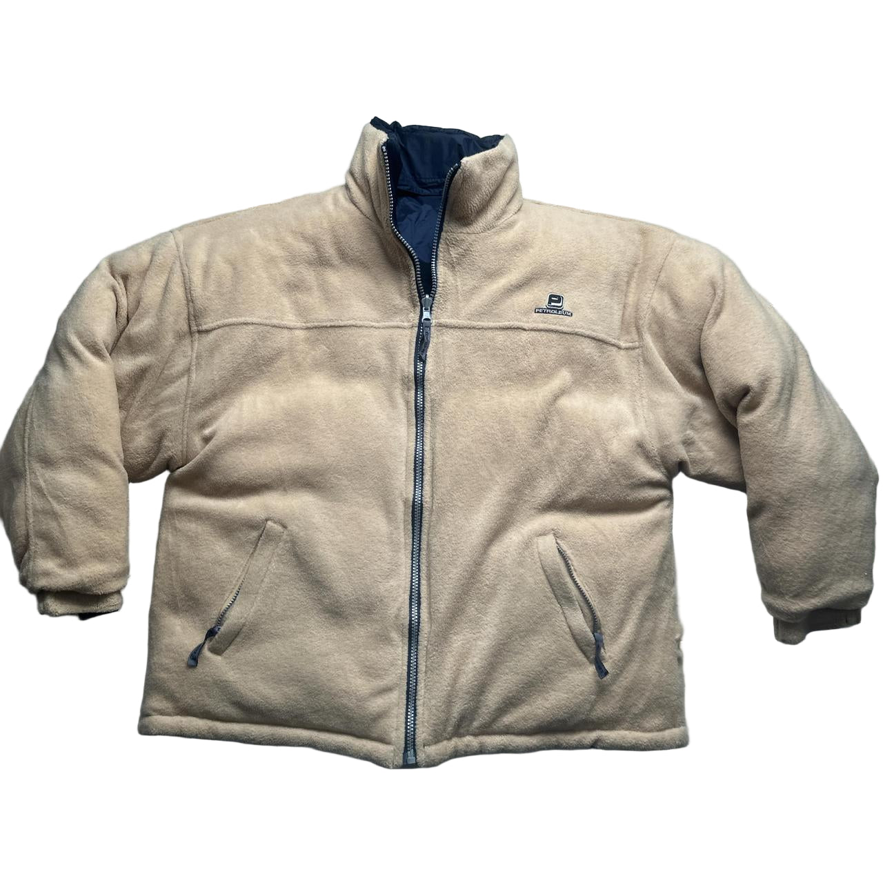 Petroleum Vintage 90’s Reversible Fleece Navy and Cream Puffer Jacket (XL)