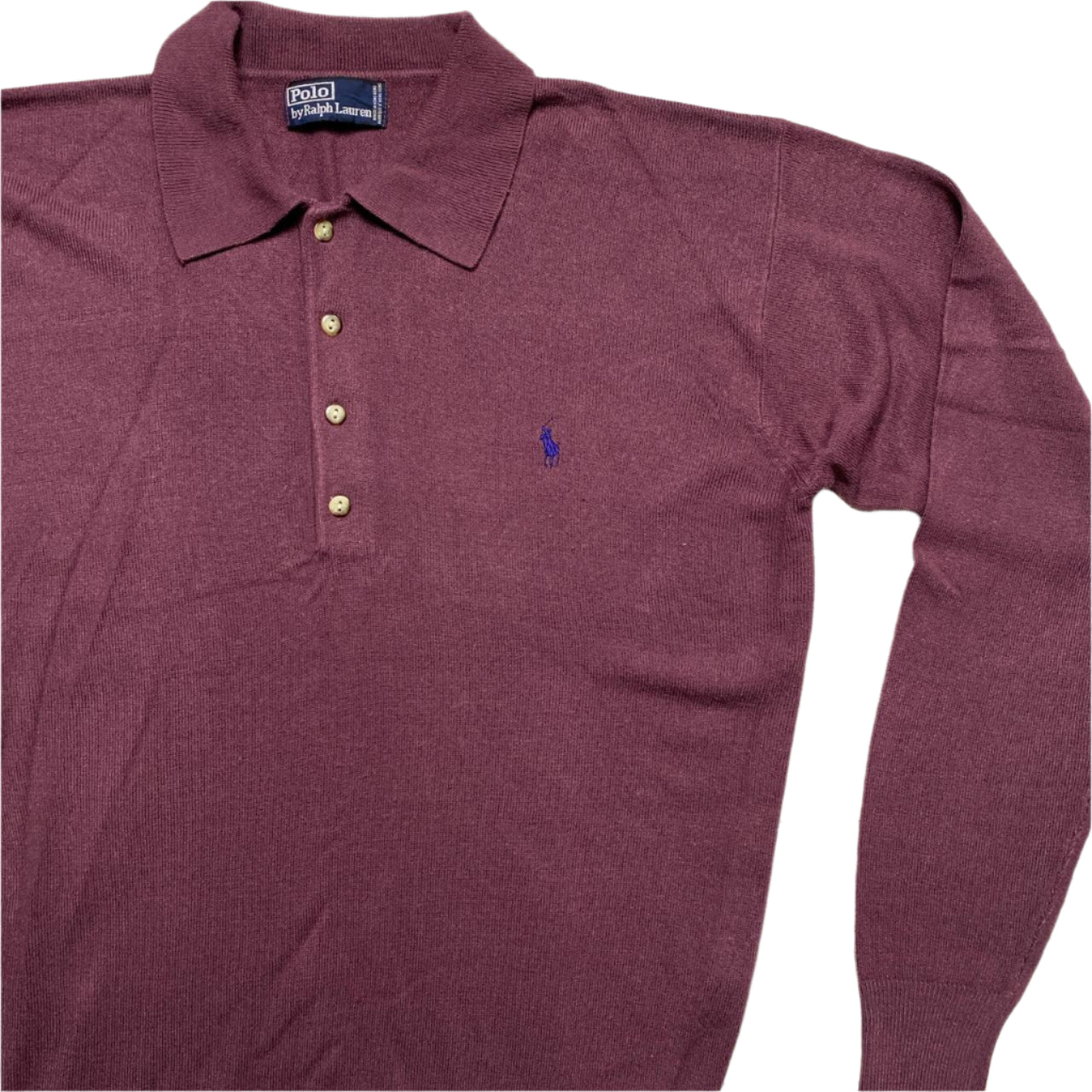 Ralph Lauren Polo Burgundy and Purple Pony Vintage Marino Wool Polo Shirt (XL)