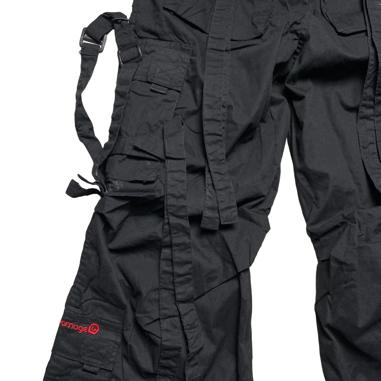 Criminal Damage Bondage Vintage y2k Baggy Black and Red Cargo Combat Trousers (S/M)