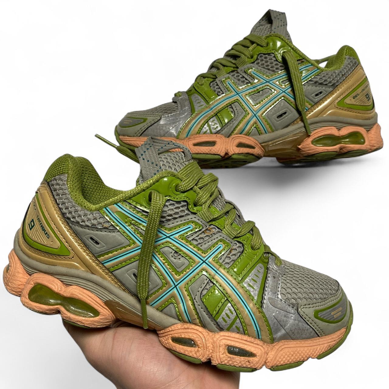 Asics Gel Nimbus 9 Green Pink and Grey Trainers (UK 3)