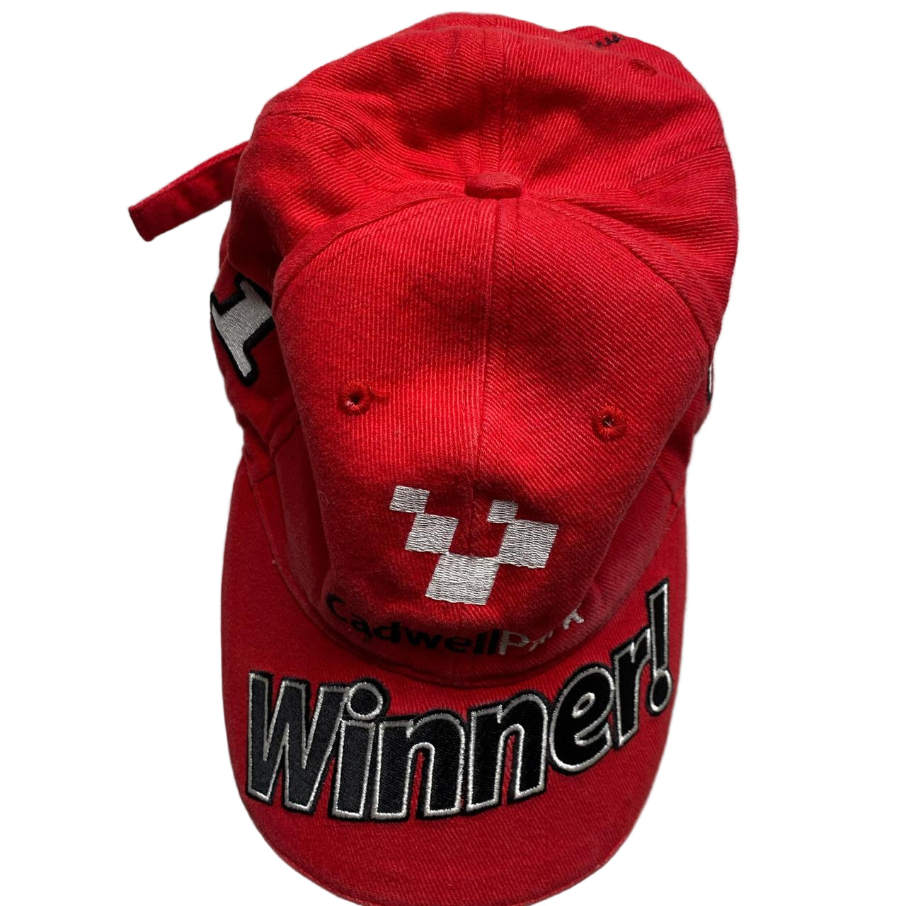 Cadwell Park Winner Racing Red Black and White Baseball Cap