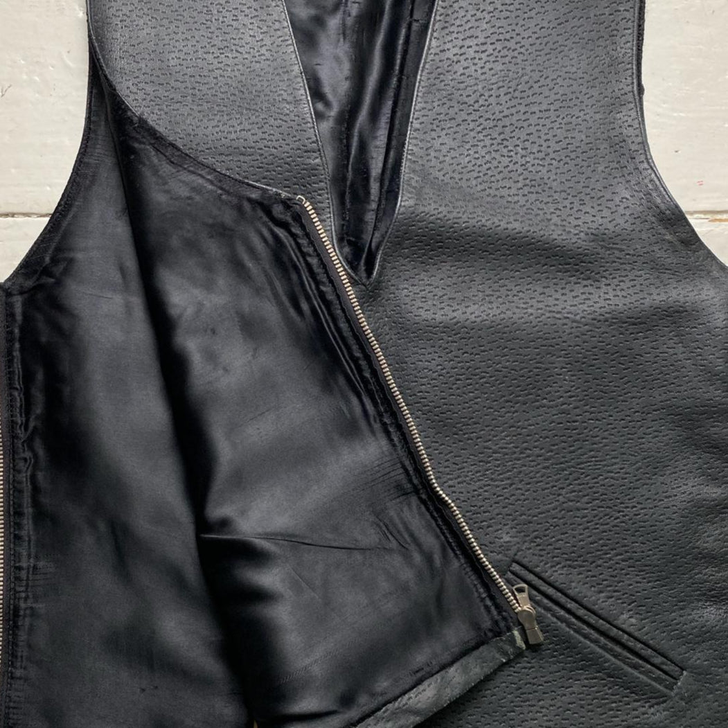 Leather Vest Gilet Black (M)