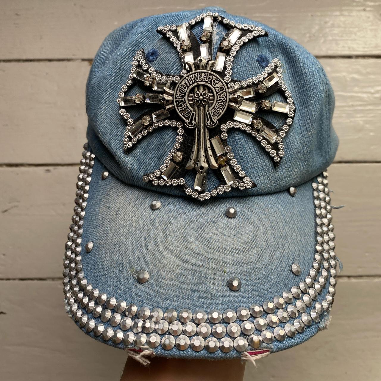 Chrome Hearts Style Denim Rhinestone Cap