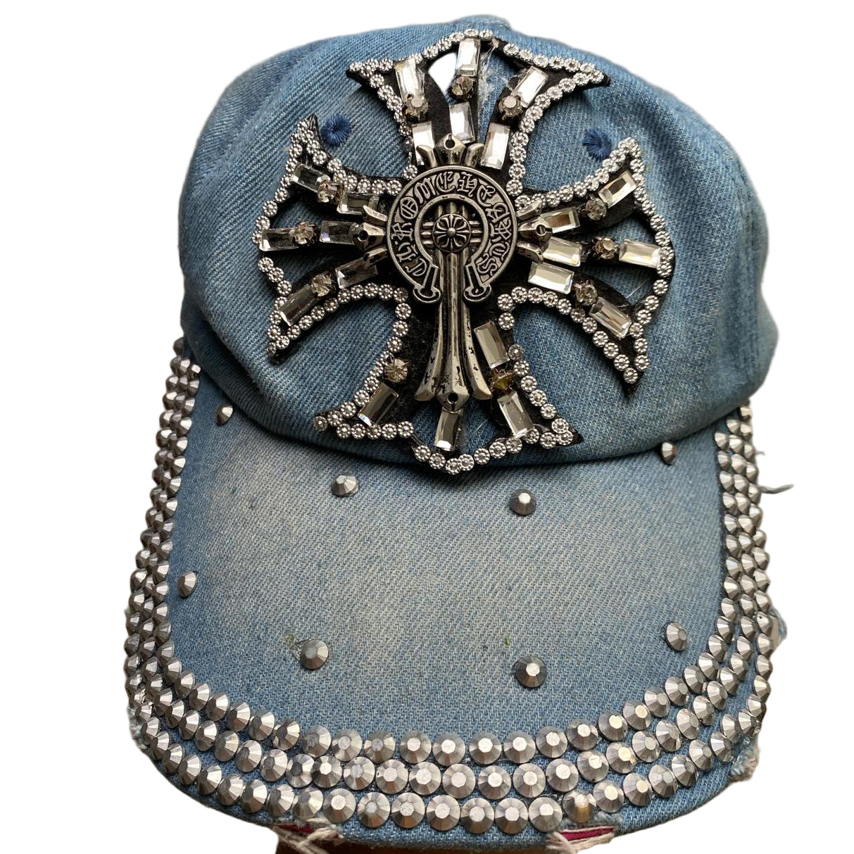 Chrome Hearts Style Denim Rhinestone Cap