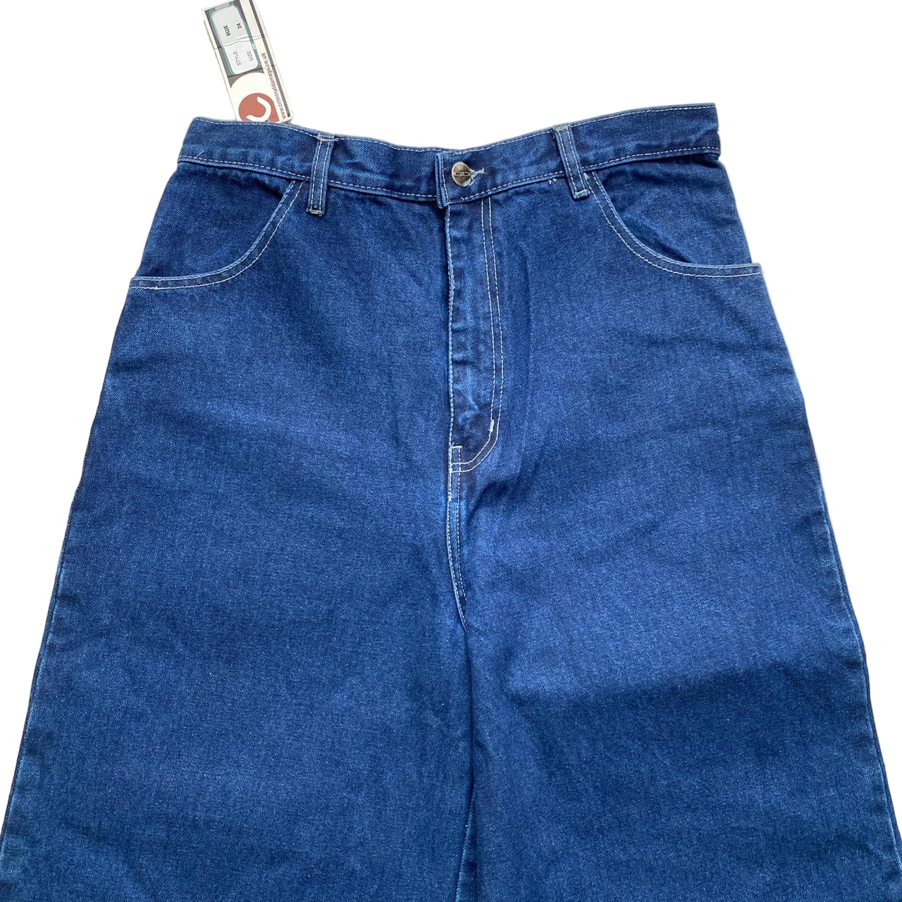 Criminal Damage Vintage Navy Baggy Cargo Carpenter Red Embroidery Jeans (34W)