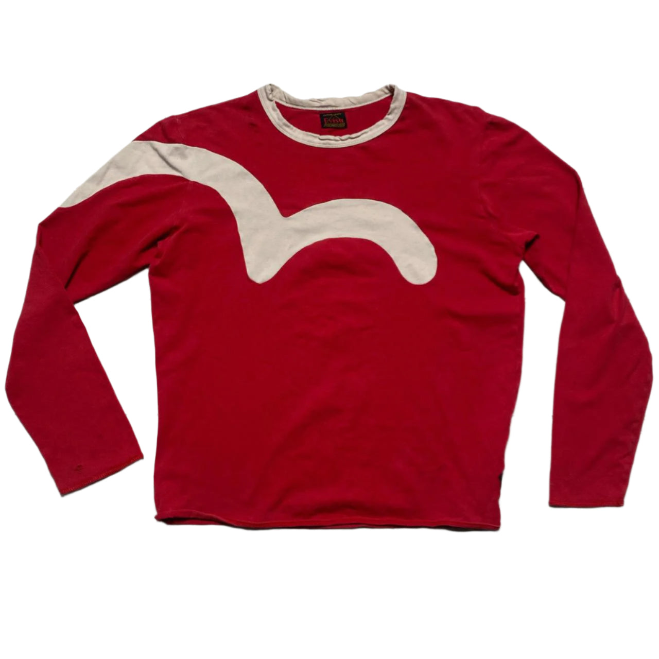 Evisu Red and Cream White Big Daicock Swoosh Sweatshirt Long Sleeve (M)