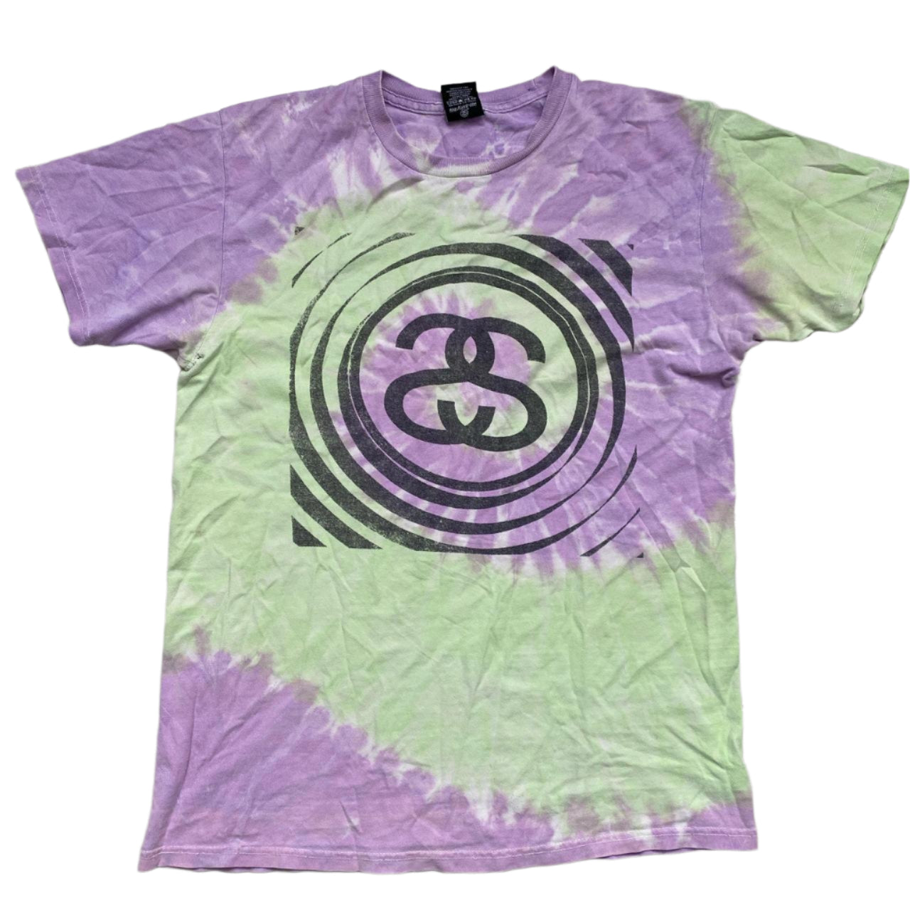 Stussy Tie Dye Purple Green and Black T Shirt (M)