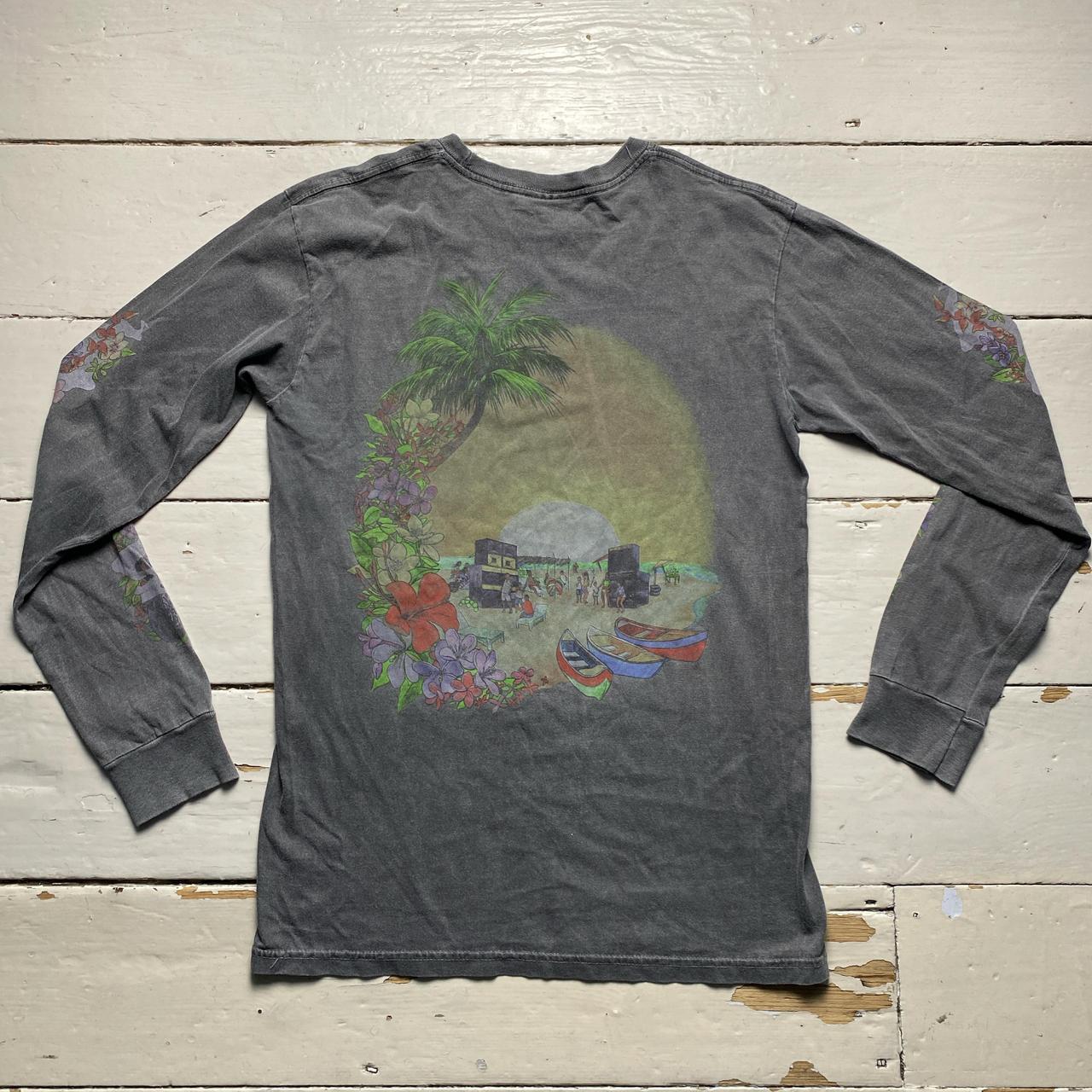 Stussy Hawaiian Motorbiker Girl Grey Floral Long Sleeve T Shirt