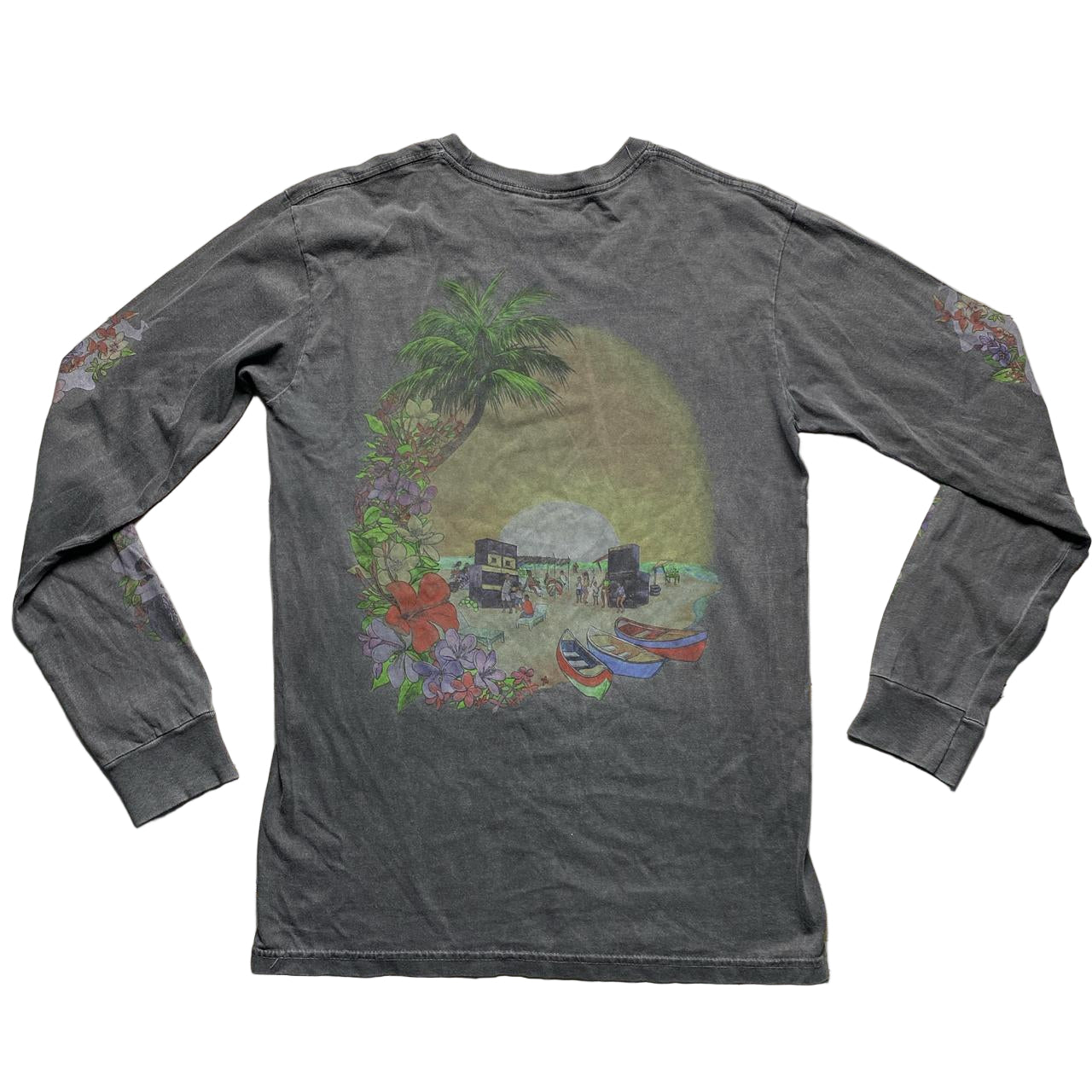 Stussy Hawaiian Motorbiker Girl Grey Floral Long Sleeve T Shirt (S)