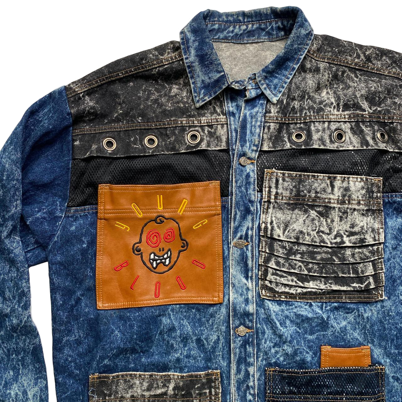 Young Blood Vintage 90’s Cartoon Embroidery Baggy Denim Jacket (XL)
