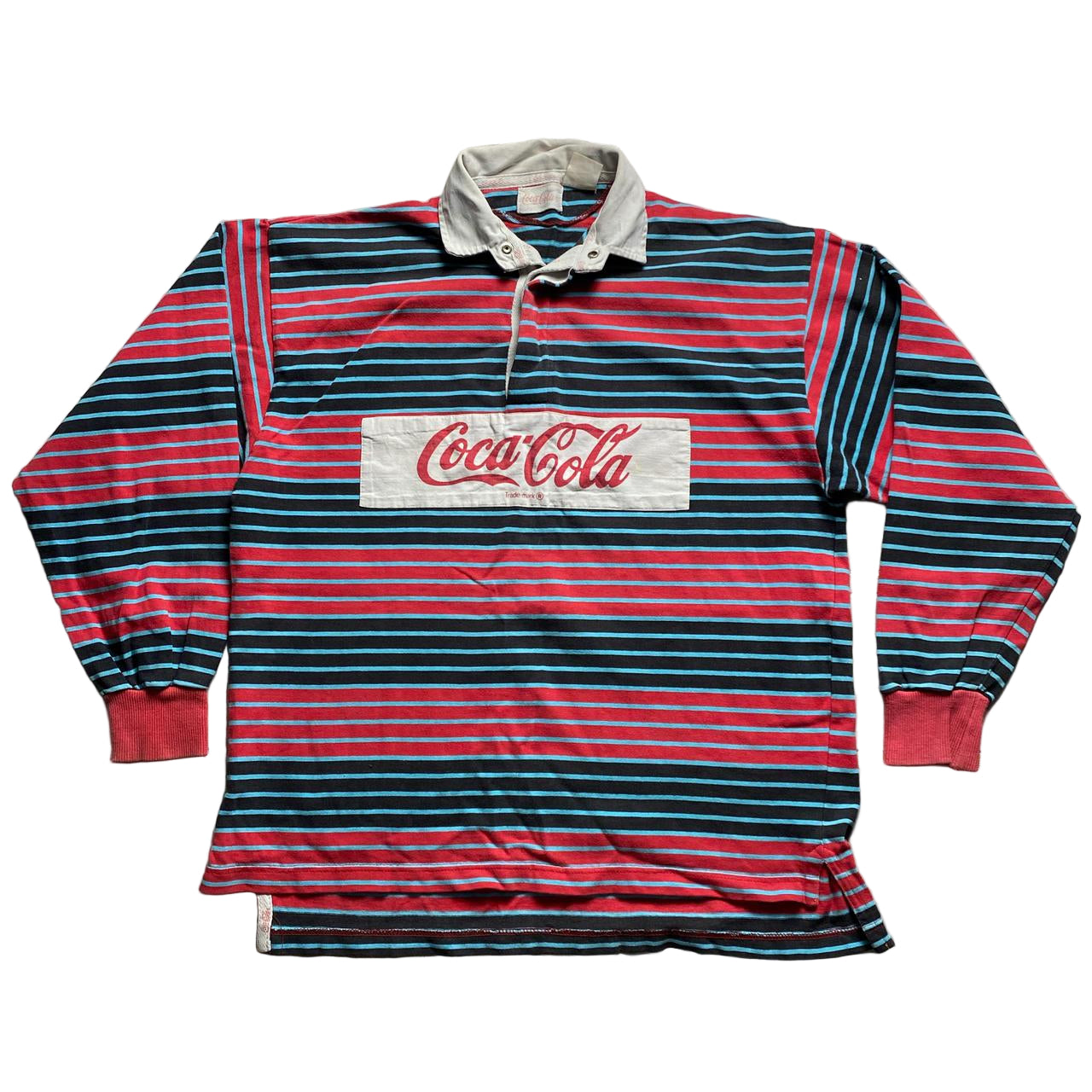 Coca Cola Vintage 90’s Striped Polo Long Sleeve Shirt (M)