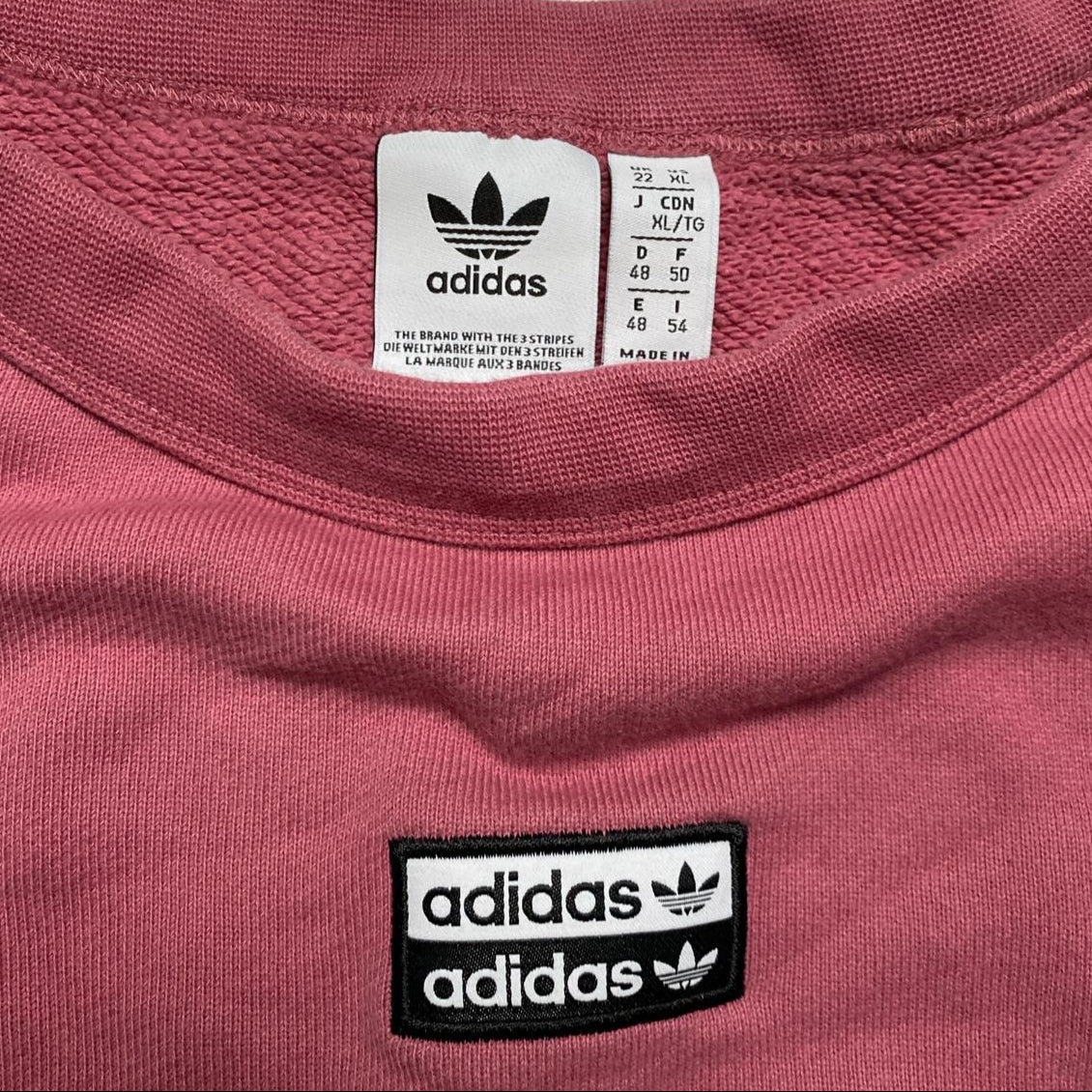 Adidas Originals Oversized Cropped Pink and White Jumper (XL)
