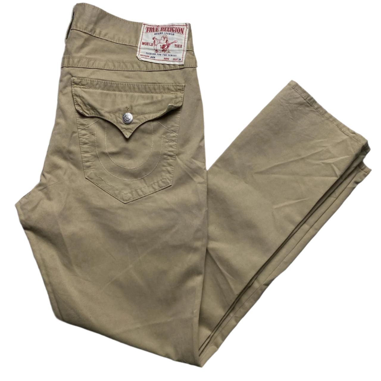 True Religion Jack Cream Beige Baggy Stitch Jeans (38W)