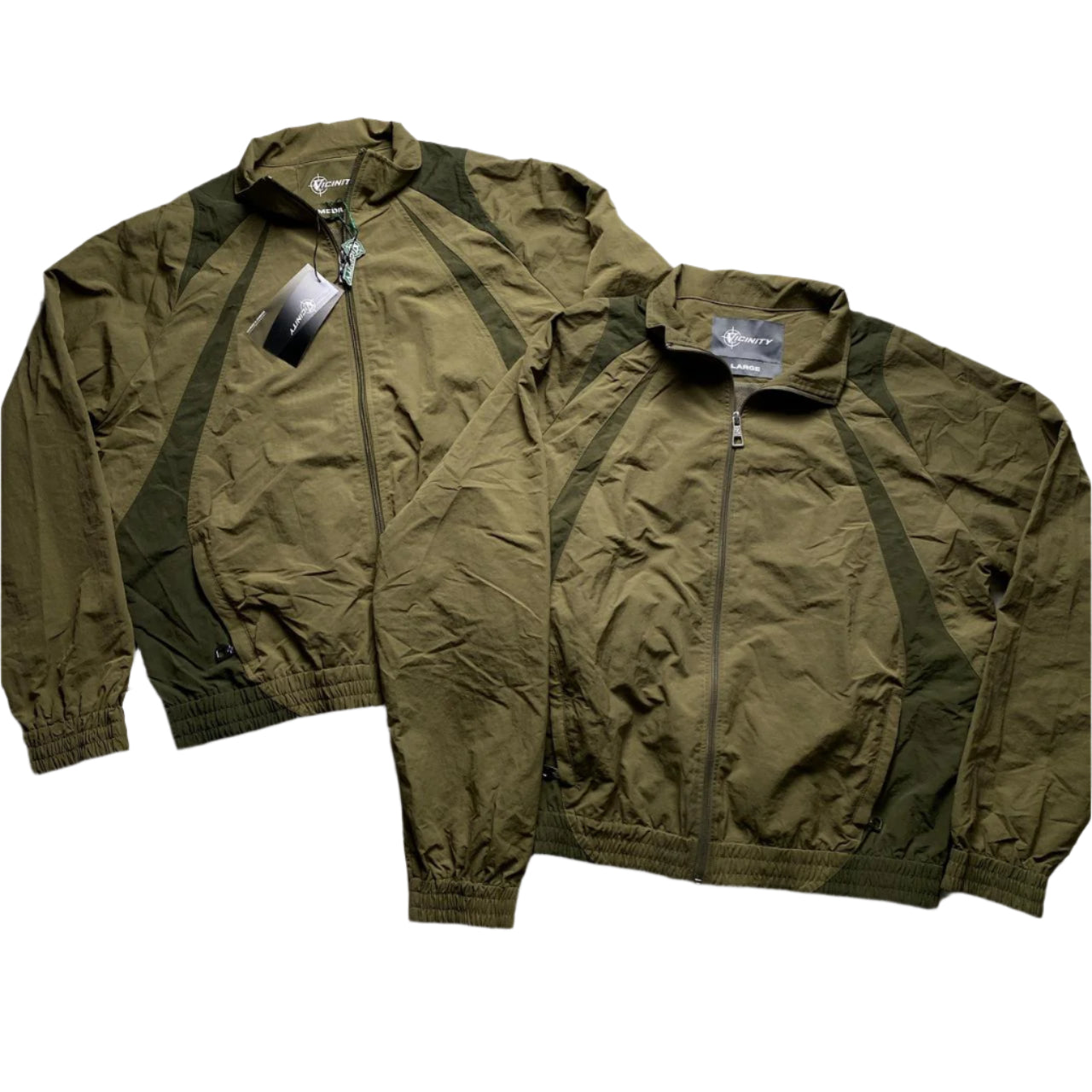 Vicinity Nylon Windbreaker Shell Tracksuit Jacket Khaki Green (M/L)