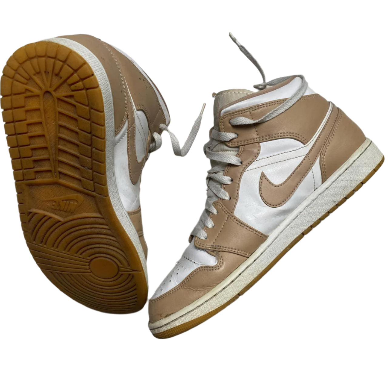 Jordan 1 Mid Beige and White High Trainers (UK 9.5)