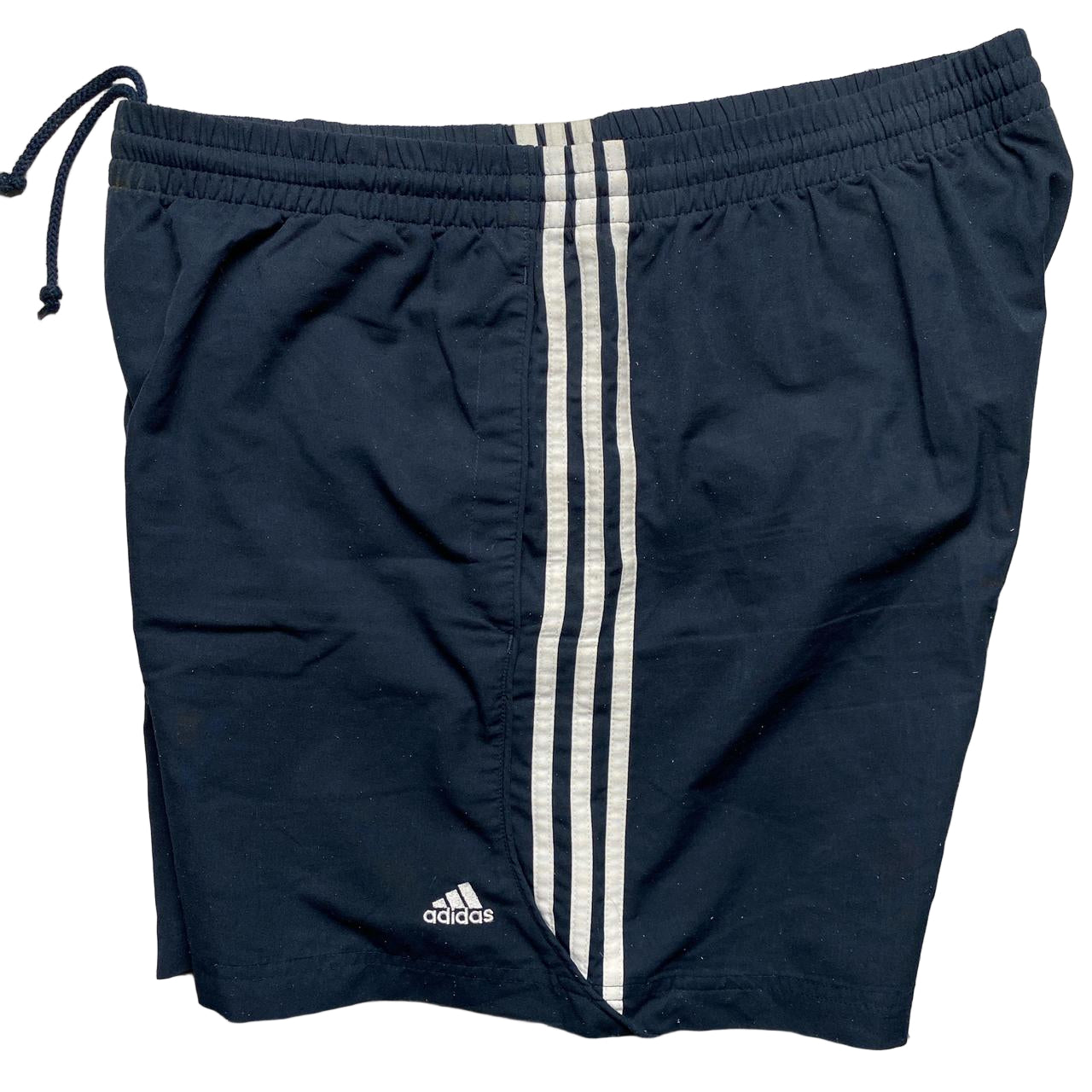 Adidas Navy and White Stripe Shell Shorts (XL)