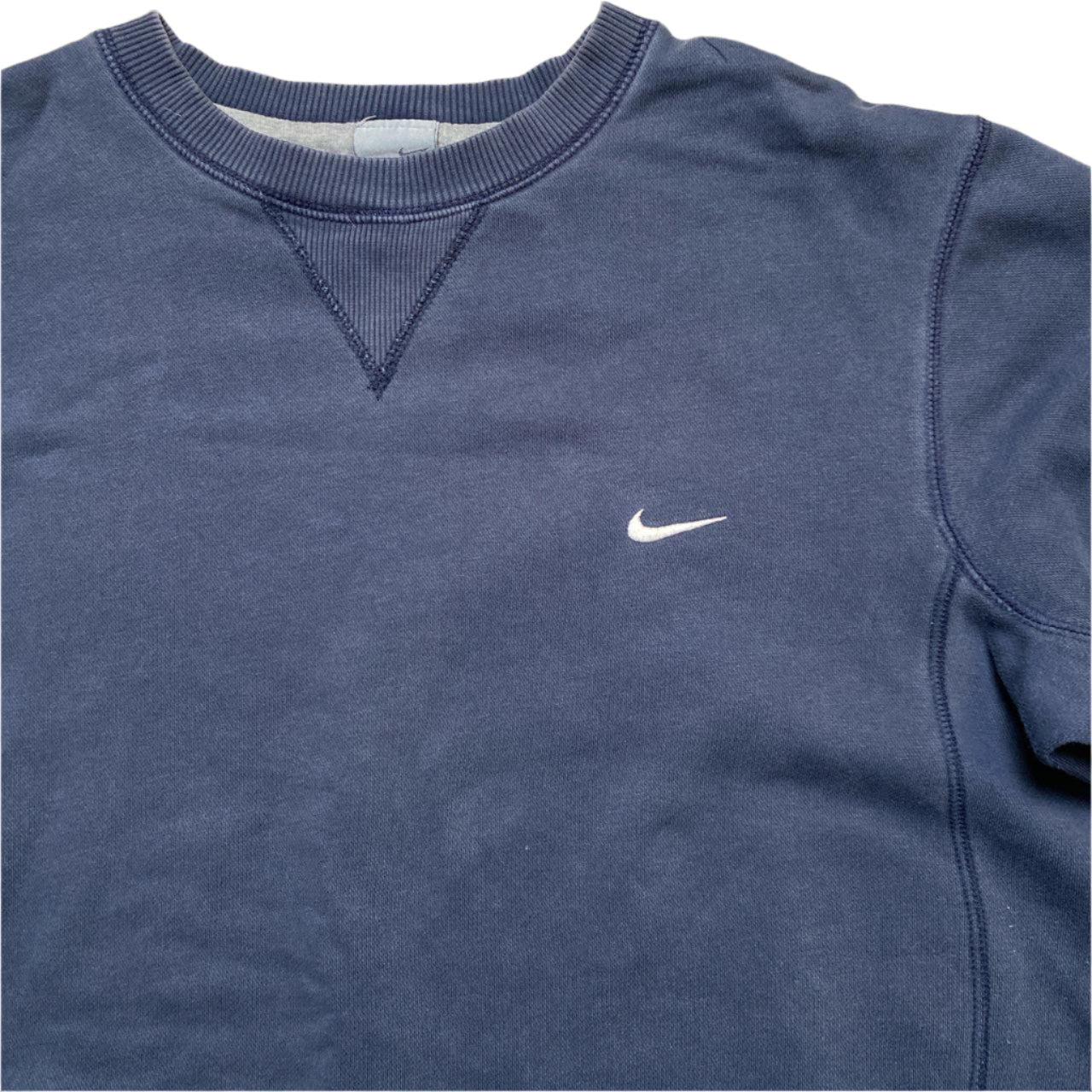 Nike Navy and White Swoosh Vintage Jumper (M)