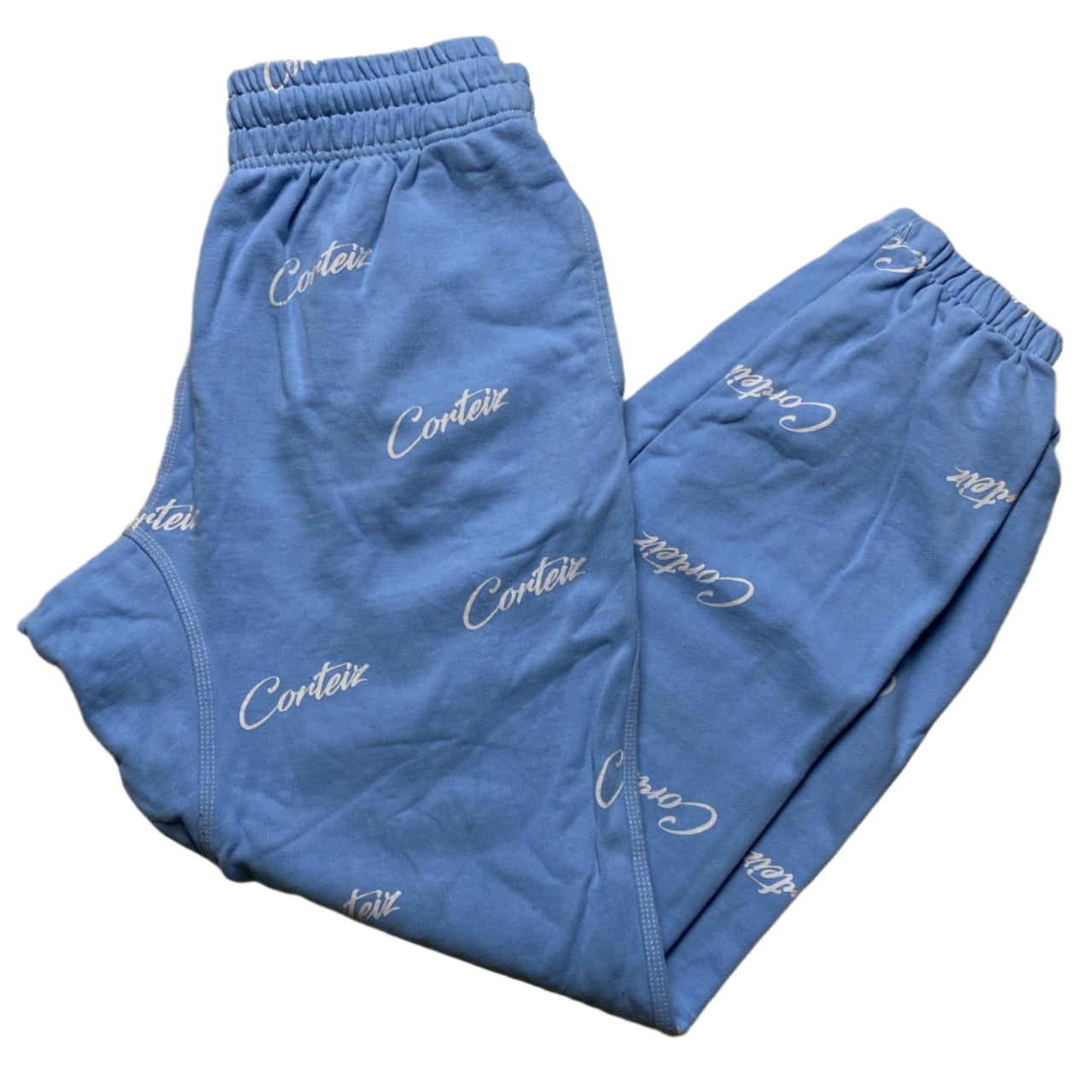 Corteiz Baby Blue and White Script Baggy Joggers (XL)