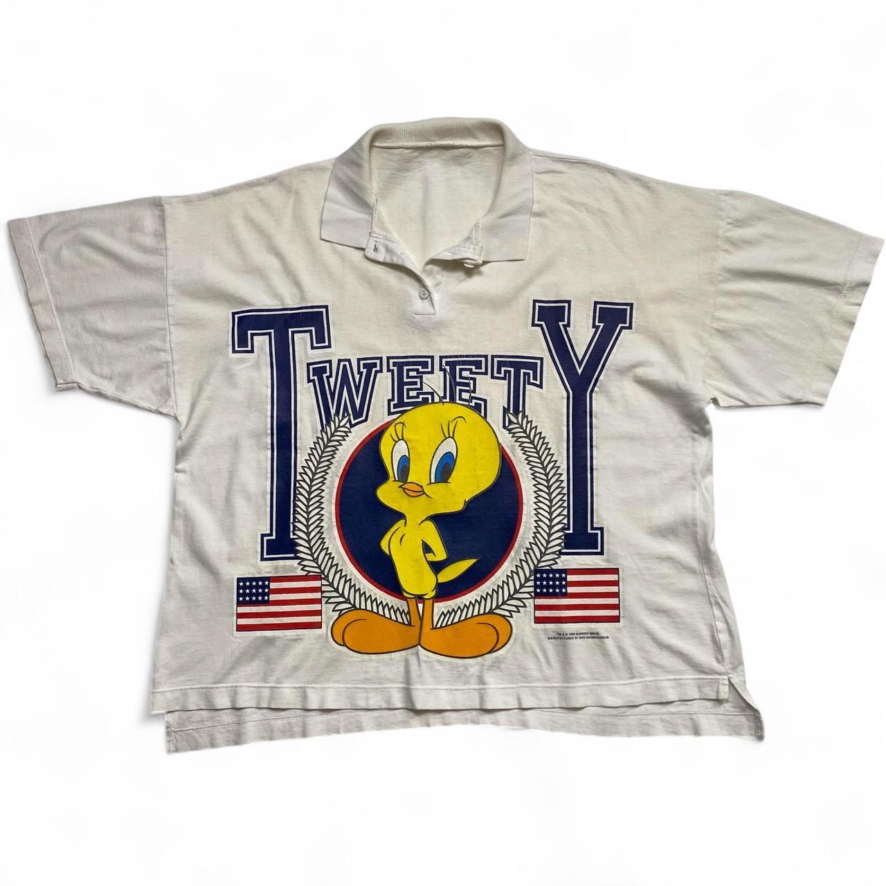 Tweety Vintage Looney Tunes 90’s Warner Brothers Polo Cropped Shirt (L)