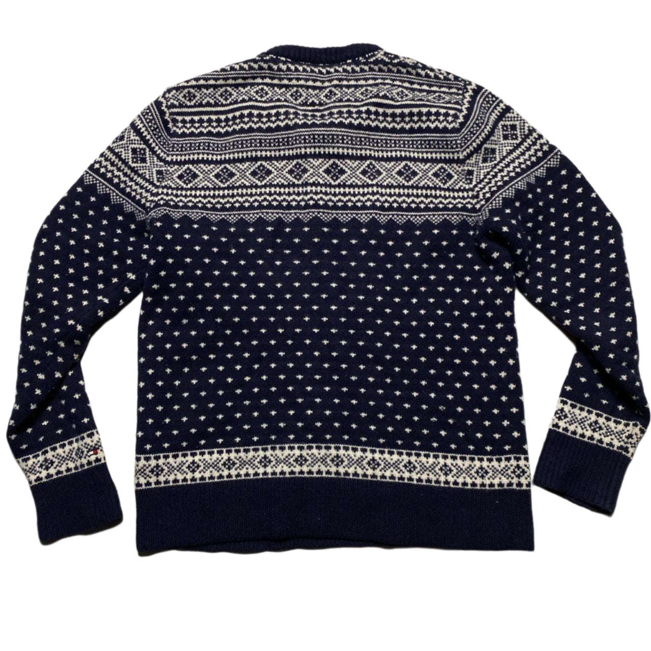 Tommy Hilfiger Navy and White Thick Knit Jumper (L)