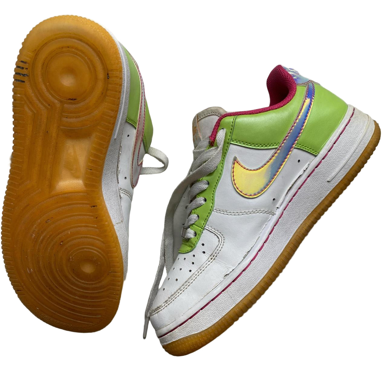 Nike Air Force 1 Vintage White Green and Pink (UK 5)