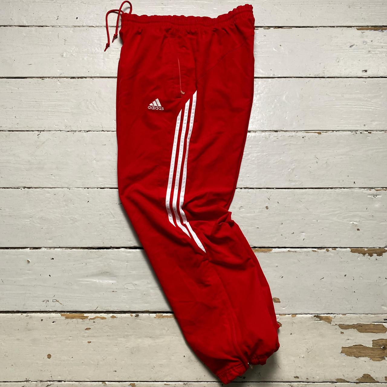 Adidas Red and White Stripes Shell Baggy Trackpant Bottoms