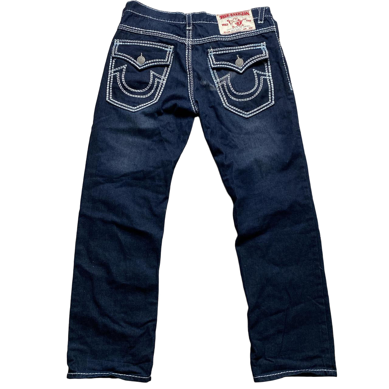 True Religion Joey Super T Big Baggy Navy and White Stitch Jeans (36W)