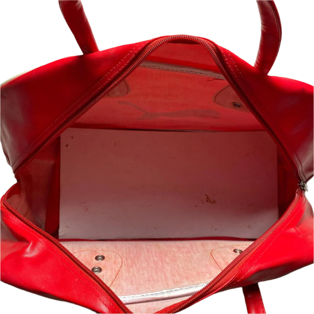 Puma Vintage Red and White Leather Duffle Travel Bag