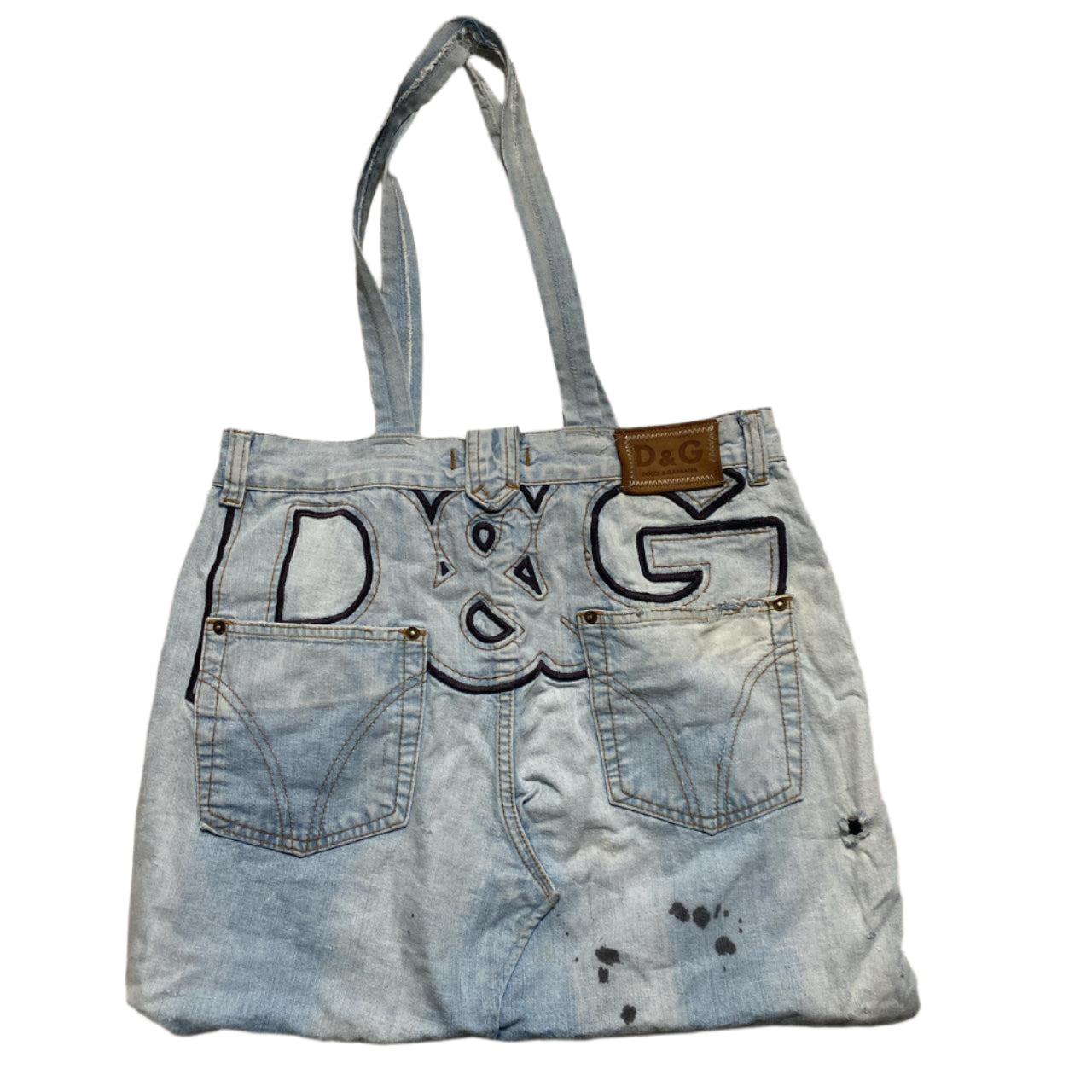 Dolce & Gabbana Vintage Big D&G Embroidery Denim Reworked Handbag