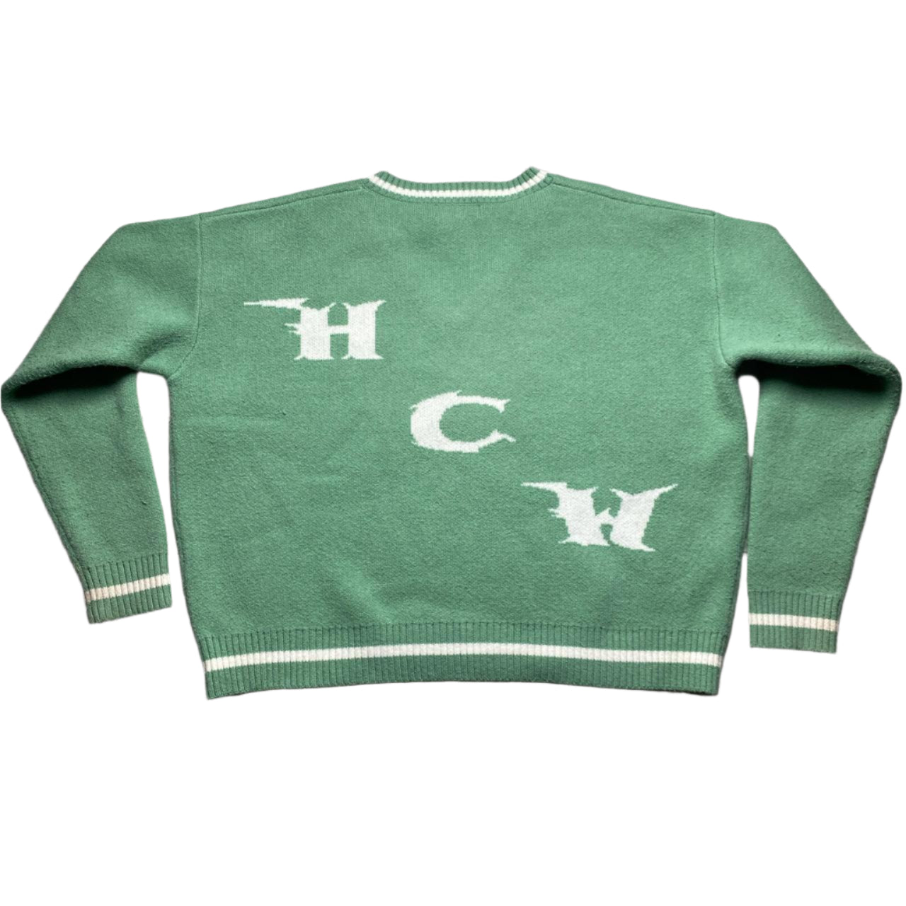 Heaven Can Wait Cropped Mint Green and White Reaper V Neck Jumper (M)
