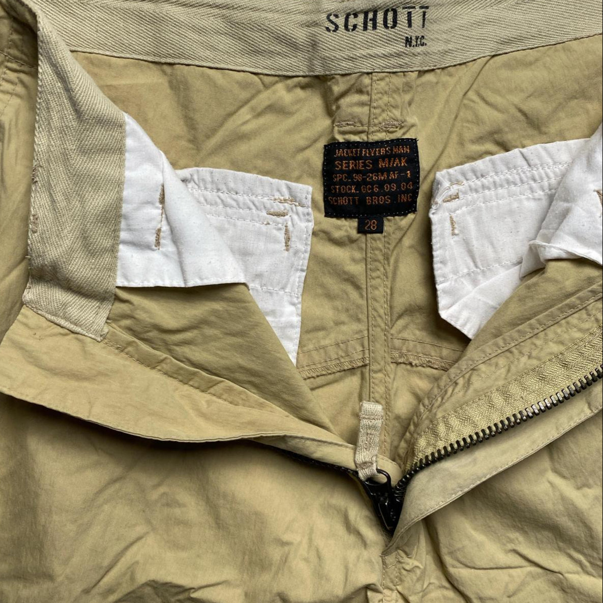 Schott Vintage Cream Khaki Cargo Trousers (28W)