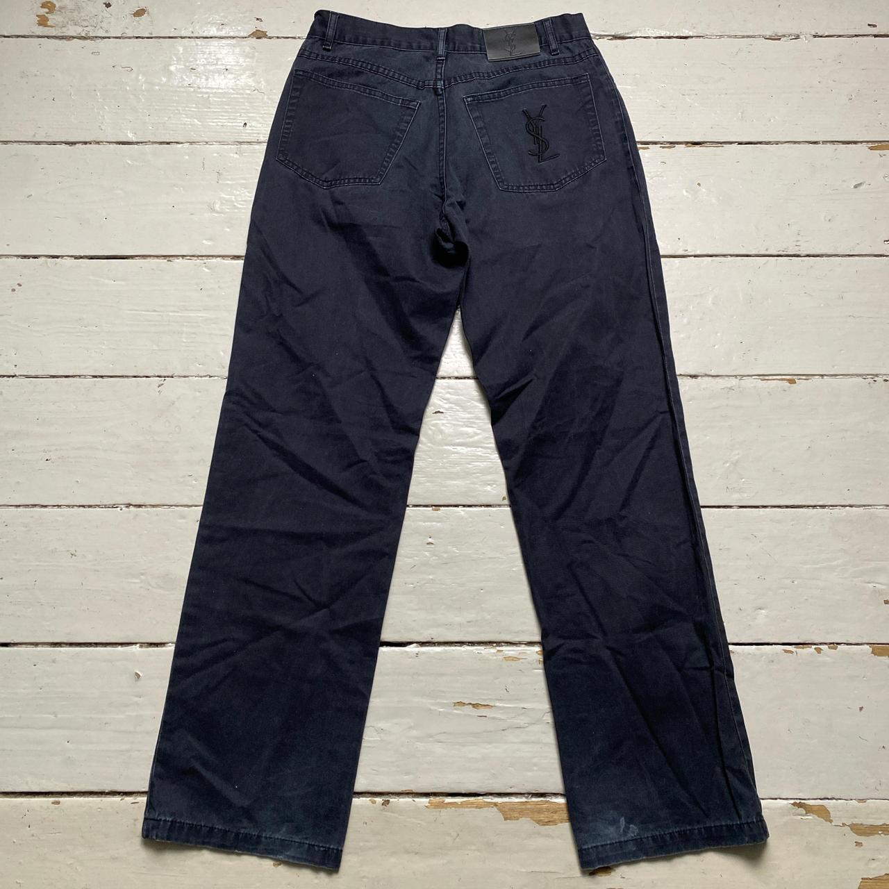 YSL Yves Saint Laurent Black on Black Embroidery Jean Trousers (30W)