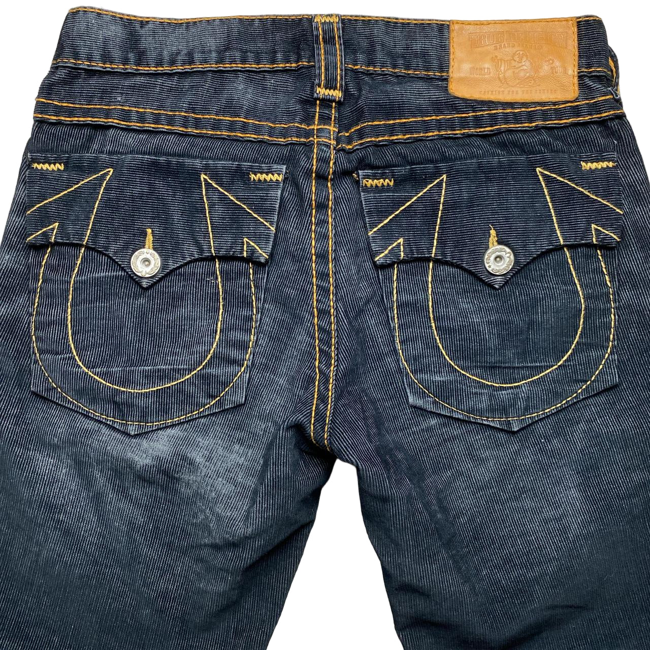True Religion Corduroy Black and Gold Stitch Jorts Jean Shorts (34W)
