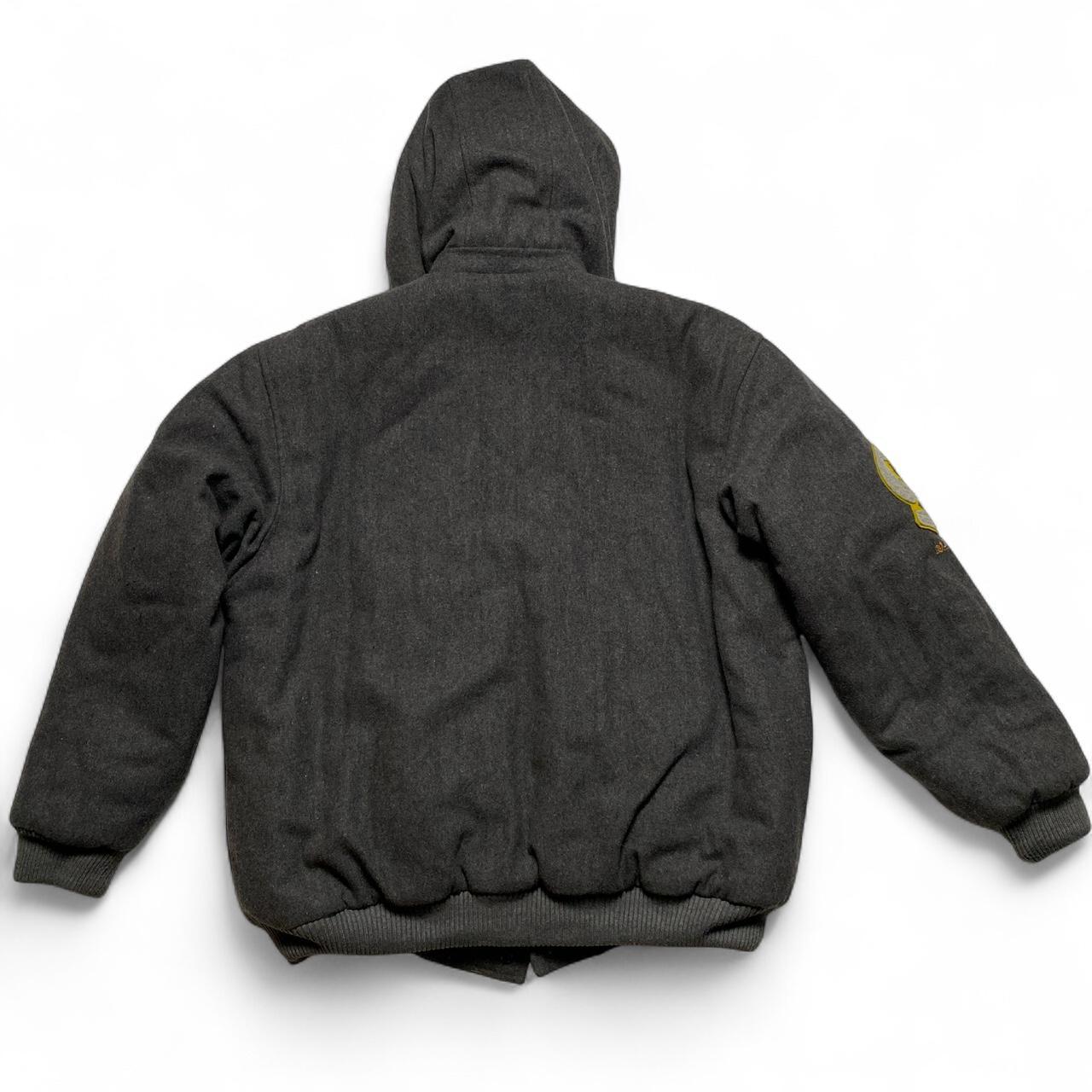 Akademiks A9 Y2K Grey Fur Trim Hooded Bomber Jacket (L)